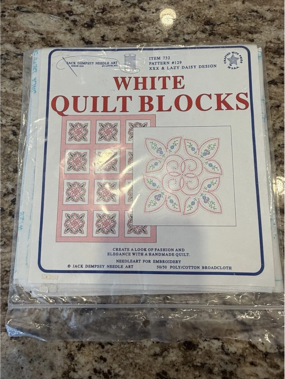 Vtg Jack Dempsey White Quilt Blocks 18” XXX & Lazy Daisy #129 New